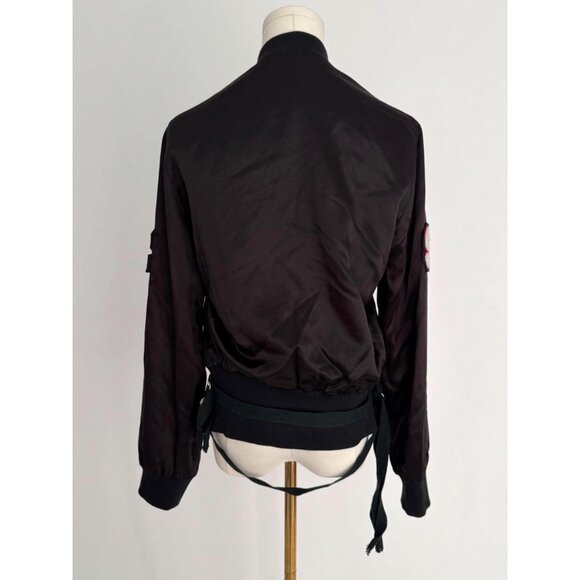 90s vintage black embellished silky sporty zip up bomber jacket XXS made Italy - Picture 4 of 8